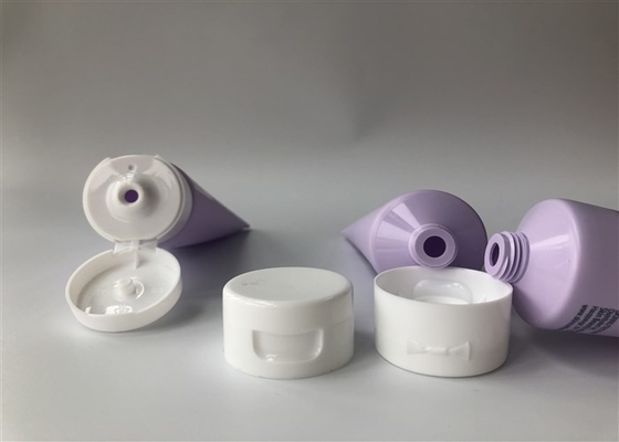 Purple Color Plastic Cosmetic Tubes Silk Screen Printing Tail Sealed With White Flip Top Cap